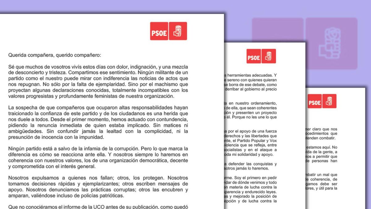 DOCUMENTO | Texto íntegro de la carta de Sánchez a los militantes del PSOE: «Nosotros expulsamos a quienes nos fallan; otros los protegen»